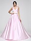 cheap Special Occasion Dresses-Ball Gown Two Piece Dress Formal Evening Sweep / Brush Train Sleeveless Halter Neck Satin with Pleats