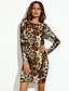 Χαμηλού Κόστους Print Φορέματα-Γυναικεία Εφαρμοστό Μακρυμάνικο Ζώο Εξώπλατο Καλοκαίρι Κλαμπ Βαμβάκι Εξώπλατο Ανοικτό Καφέ Τ M L XL