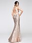 cheap Evening Dresses-Mermaid / Trumpet Elegant Dress Prom Floor Length Long Sleeve Illusion Neck Sequined with Sequin Appliques  / Illusion Sleeve / Formal Evening / Sparkle &amp; Shine / See Through