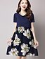 cheap Plus Size Dresses-Women&#039;s Work Holiday Plus Size Casual A Line Dress,Floral Round Neck Knee-length Short Sleeves Linen Summer Fall Mid Rise Micro-elastic
