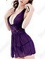 رخيصةأون Women&#039;s Sexy Clothing-نسائي مثير مثير جداً ملابس نوم - دانتيل لون سادة أرجواني / أزرق فاتح حجم واحد