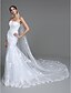 cheap Wedding Dresses-Wedding Dresses Mermaid / Trumpet Sweetheart Strapless Cathedral Train Lace Over Tulle Bridal Gowns With Beading Appliques 2023