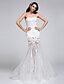 cheap Wedding Dresses-Mermaid / Trumpet Wedding Dresses Sweetheart Neckline Floor Length Corded Lace Strapless Sexy Illusion Detail with Lace Flower