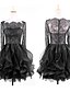 cheap Cocktail Dresses-Ball Gown Illusion Neck Short / Mini Lace / Tulle Little Black Dress Cocktail Party Dress with Appliques / Lace / Ruffles by