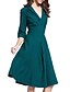 billige Kvindekjoler-Dame Navyblå Grøn Kjole Vintage Gade I-byen-tøj Swing Ensfarvet Dyb V Krøllede Folder S M / Bomuld