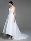 cheap Wedding Dresses-Wedding Dresses A-Line Jewel Neck Sleeveless Court Train Satin Bridal Gowns With Ruched Appliques 2024