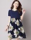 cheap Plus Size Dresses-Women&#039;s Work Holiday Plus Size Casual A Line Dress,Floral Round Neck Knee-length Short Sleeves Linen Summer Fall Mid Rise Micro-elastic