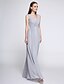 cheap Bridesmaid Dresses-Sheath / Column Bridesmaid Dress V Neck Sleeveless Color Block Ankle Length Chiffon with Criss Cross
