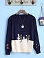 cheap Women&#039;s Sweaters-Women&#039;s Going out /Cute Regular Pullover,Animal Print / Color Block Blue / Beige Round Neck Long Sleeve Cotton