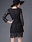 cheap Women&#039;s Dresses-Women&#039;s Going out / Party/Cocktail Street chic Lace Dress,Solid Round Neck Above Knee ¾ Sleeve Black Rayon SeasonsMid