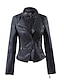 cheap Women&#039;s Jackets-Women&#039;s Faux Leather Jacket Solid Colored Long Sleeve Coat Fall Spring Daily Short Jacket Wine / V Neck