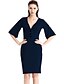 preiswerte Kleider in Übergröße-Damen Übergrössen Baumwolle Hose - Solide Perlenbesetzt Marinenblau / V-Ausschnitt / Arbeit