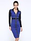 cheap Women&#039;s Dresses-Women&#039;s Bodycon Cotton Long Sleeve Color Block Spring V Neck Vintage Work Cotton Purple Khaki Dark Blue Gray