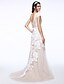 cheap Wedding Dresses-A-Line V Neck Sweep / Brush Train Tulle / Floral Lace Made-To-Measure Wedding Dresses with Sequin / Appliques / Button by LAN TING BRIDE® / Wedding Dress in Color