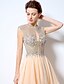 cheap Cocktail Dresses-A-Line Jewel Neck Short / Mini Chiffon Cocktail Party Dress with Beading / Crystals by