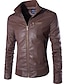 cheap Men&#039;s Jackets &amp; Coats-Men&#039;s Daily Wear Chic &amp; Modern Autumn / Fall / Spring Regular Leather Jacket, Solid Color Stand Long Sleeve Leatherette Modern Style Black / Brown