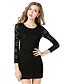 cheap Mini Dresses-Women&#039;s Sheath Dress Long Sleeve Solid Colored Lace Spring Fall Sophisticated Party Black / Mini