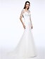 cheap Wedding Dresses-Wedding Dresses Court Train Mermaid / Trumpet Short Sleeve Illusion Neck Tulle With Beading Button 2023 Bridal Gowns