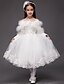 billige Juniorbrudepigekjoler-Ball Gown Tea Length Satin Tulle Flower Girl Dresses with Sequin Appliques / Natural