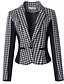 billige Blazere til kvinder-Dame Arbejde Efterår Normal Blazer, Houndstooth mønster Krave Langærmet Bomuld / Polyester Sort XL / XXL / XXXL