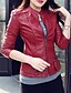 cheap Women&#039;s Furs &amp; Leathers-Women&#039;s Faux Leather Jacket Daily Weekend Streetwear Solid Colored Regular Fit PU Men&#039;s Suit Wine / Black - Stand Collar / Spring / Plus Size