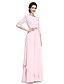 cheap Mother of the Bride Dresses-Sheath / Column Mother of the Bride Dress Elegant Jewel Neck Floor Length Chiffon Lace 3/4 Length Sleeve with Lace Crystals 2020