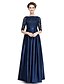 billige Kjoler til brudens mor-A-Line Mother of the Bride Dress Elegant Plus Size Bateau Neck Floor Length Lace Stretch Satin Half Sleeve No with Beading 2024