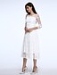 preiswerte Damenkleider-Damen Lose Solide Gitter Sommer Retro Lantern Sleeve Spitze Weiß S M L XL XXL / Maxi