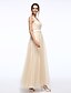 cheap Evening Dresses-A-Line Elegant Minimalist Formal Evening Dress Straps Sleeveless Floor Length Tulle with Sash / Ribbon Side Draping 2020