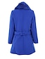 זול מעילים ומעילי גשם לנשים-אחיד צווארון חולצה מידות גדולות מעיל נשים,כחול / שחור שרוול ארוך חורף עבה צמר / אחרים