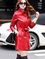 cheap Women&#039;s Outerwear-Women&#039;s Daily Simple Spring / Fall Plus Size Long Leather Jacket, Solid Colored Notch Lapel Long Sleeve Black / Purple / Red XXXL / XXXXL / XXXXXL