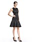 Χαμηλού Κόστους Κοκτέιλ Φορέματα-Γραμμή Α Μικρό Μαύρο Φόρεμα Καλωσόρισμα Κοκτέιλ Πάρτι Χοροεσπερίδα Φόρεμα Με Κόσμημα Αμάνικο Μέχρι το γόνατο Σατέν με Χάντρες 2021