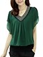 cheap Plus Size Tops-Women&#039;s Blouse Solid Colored Plus Size V Neck Daily Weekend Beaded Short Sleeve Tops Casual Green Black Red