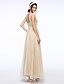 cheap Evening Dresses-A-Line Elegant Minimalist Formal Evening Dress Straps Sleeveless Floor Length Tulle with Sash / Ribbon Side Draping 2020