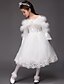 billige Juniorbrudepigekjoler-Ball Gown Tea Length Satin Tulle Flower Girl Dresses with Sequin Appliques / Natural