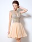 cheap Cocktail Dresses-A-Line Jewel Neck Short / Mini Chiffon Cocktail Party Dress with Beading / Crystals by