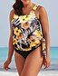 abordables Bañadores de talla grande-Mujer Floral Halter Amarillo Tankini Bañadores Traje de baño - Floral L XL XXL Amarillo