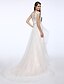 cheap Wedding Dresses-A-Line Bateau Neck Court Train Lace / Tulle Made-To-Measure Wedding Dresses with Crystal / Appliques by LAN TING BRIDE®