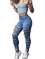 baratos Calças de mulher-Mulheres Moda de Rua Diário Delgado Justas / Skinny Jeans Chinos Calças Sólido Azul S M L