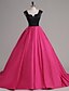 זול שמלות ערב-גזרת A וי קטן שובל קורט סאטן בלוק צבע ערב רישמי שמלה עם כפתורים על ידי TS Couture®