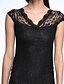 cheap Women&#039;s Dresses-Women&#039;s Work Bodycon Dress - Solid Colored Lace V Neck Summer Black M L XL