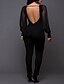 cheap Women&#039;s Jumpsuits &amp; Rompers-Women&#039;s Solid Black JumpsuitsSexy Round Neck Long Sleeve