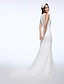 cheap Wedding Dresses-A-Line High Neck Court Train Lace Made-To-Measure Wedding Dresses with Beading / Button by LAN TING BRIDE®