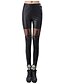 billige Leggings-Dame Blondeapplikation Legging - Ensfarvet Sort