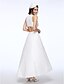 olcso Menyasszonyi ruhák-A-vonalú Esküvői ruhák Szögletes Bokáig érő Kapok szövet Ujjatlan Kis fehér szoknyák val vel Gyöngydíszítés 2020