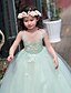 tanie Sukienki dla małych druhen-Balowa Sięgająca podłoża Tiul Szarmeza Sukienki dla dziewczynek w kwiaty z Koronka Koraliki