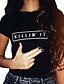 cheap Plus Size Tops-Women&#039;s T shirt Tee Letter Round Neck White Black Daily Weekend Clothing Apparel Cotton / Summer / Short Sleeve / Regular Fit