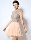 cheap Cocktail Dresses-A-Line Jewel Neck Short / Mini Chiffon Cocktail Party Dress with Beading / Crystals by