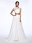 cheap Wedding Dresses-A-Line Wedding Dresses Jewel Neck Court Train Lace Over Charmeuse Regular Straps Romantic Boho See-Through Illusion Detail with Beading Appliques Button 2020