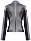 billige Blazere til kvinder-Dame Arbejde Efterår Normal Blazer, Houndstooth mønster Krave Langærmet Bomuld / Polyester Sort XL / XXL / XXXL